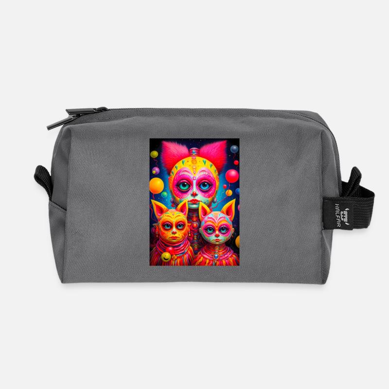 Cosmic faces sketched in vivid colors - Recycled Toiletry Zip Bag - anthracite