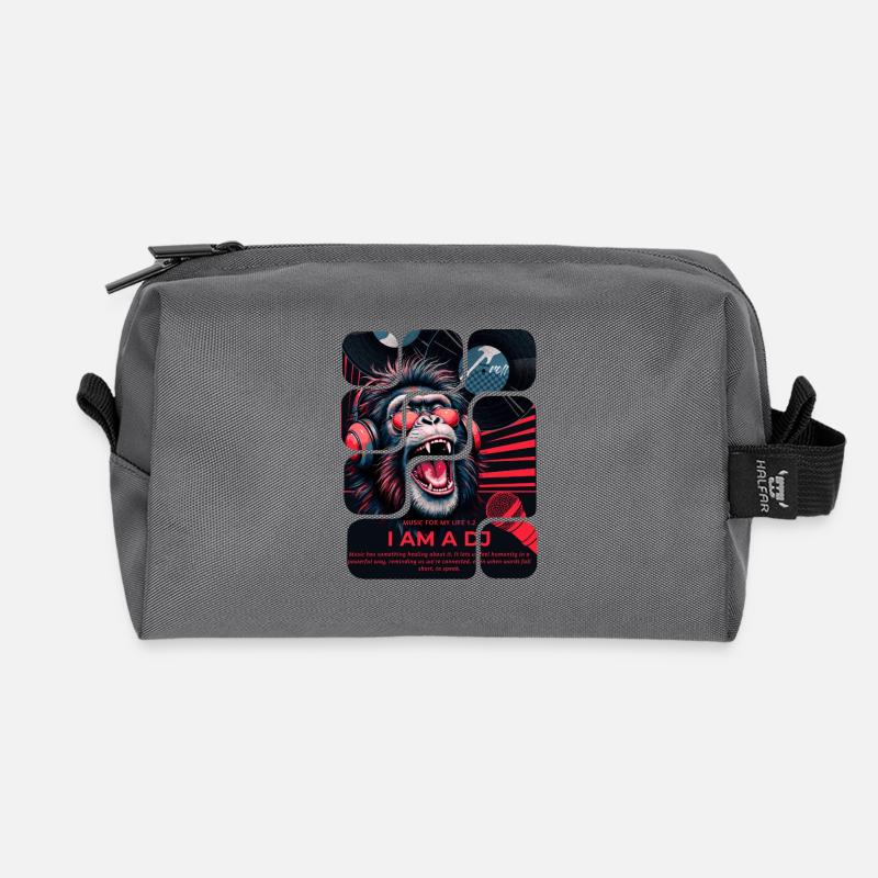 DJ Affe mit Kopfhörern Neon Design - Recycelte Kulturtasche - Anthrazit