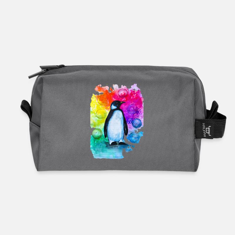 Buntes Pinguin-Aquarell - Recycelte Kulturtasche - Anthrazit