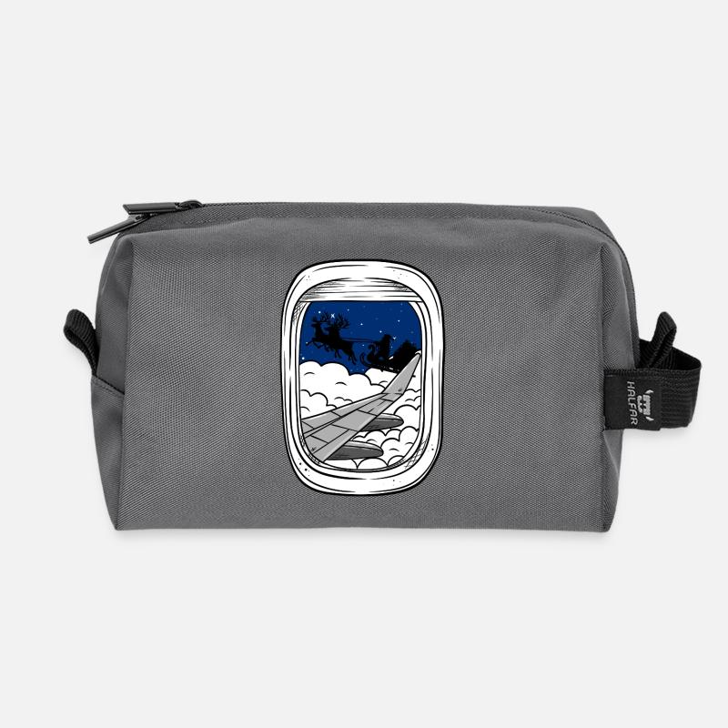 Night Flight Over Clouds Christmas Sleigh - Recycled Toiletry Zip Bag - anthracite