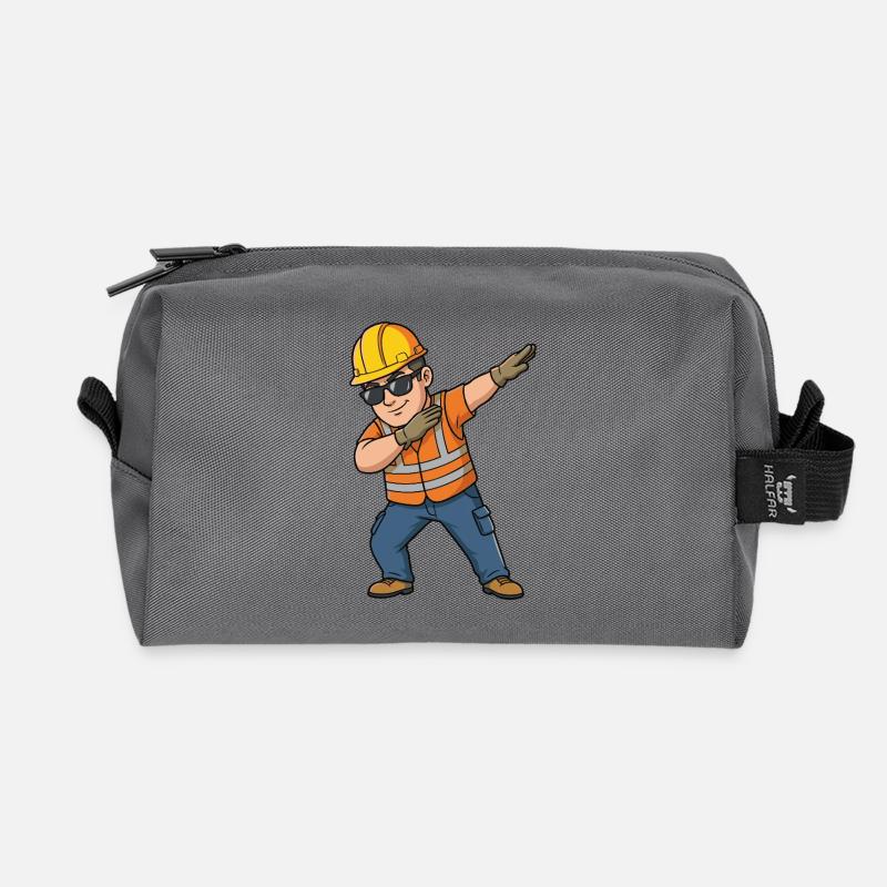 Dabbender Bauarbeiter – lustiges Cartoon Motiv - Recycelte Kulturtasche - Anthrazit
