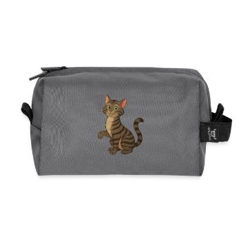 Chat tigré espiègle - Trousse de toilette en tissu recyclé - anthracite - Devant
