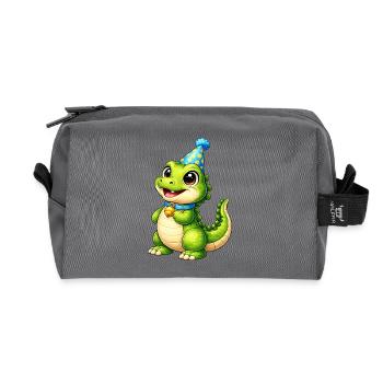 Kleines Party-Krokodil - Recycelte Kulturtasche - Anthrazit - Vorne