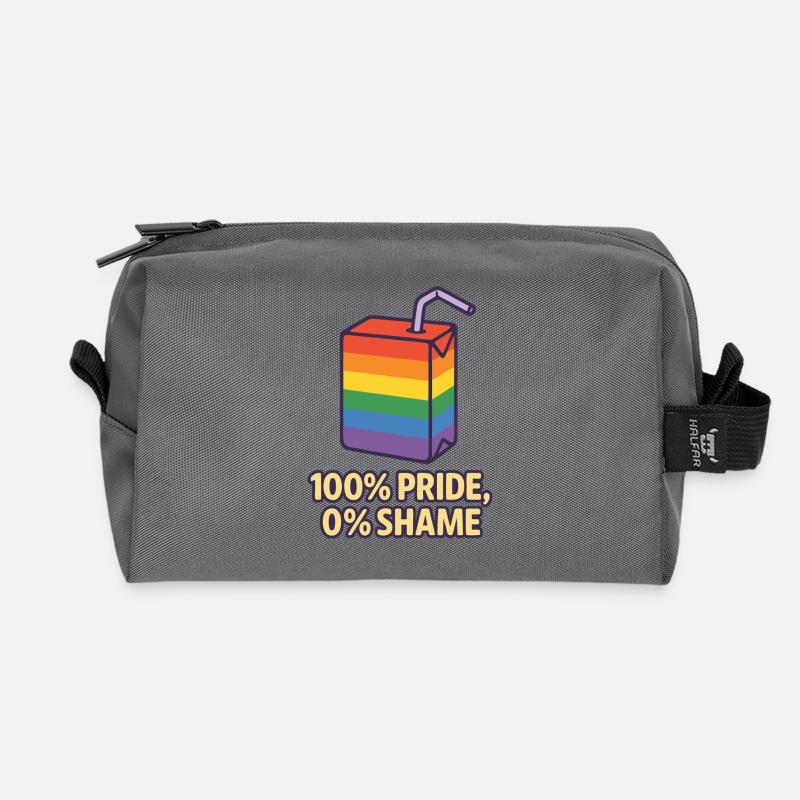100% Pride, 0% Shame – Regenbogen-Saftbox Design - Recycelte Kulturtasche - Anthrazit