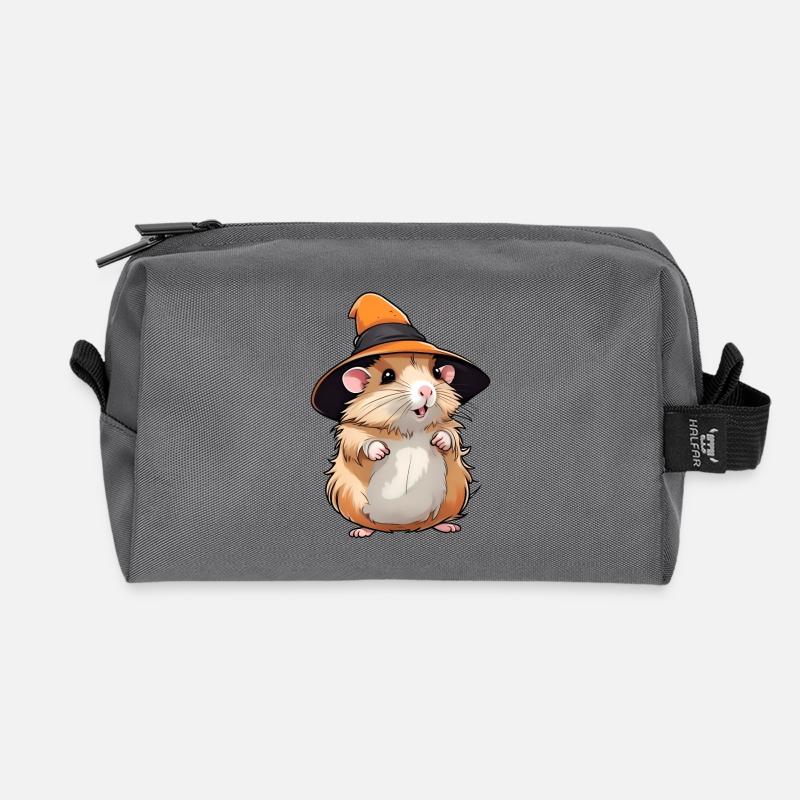 Niedlicher Halloween Hamster mit Hexenhut. - Recycelte Kulturtasche - Anthrazit