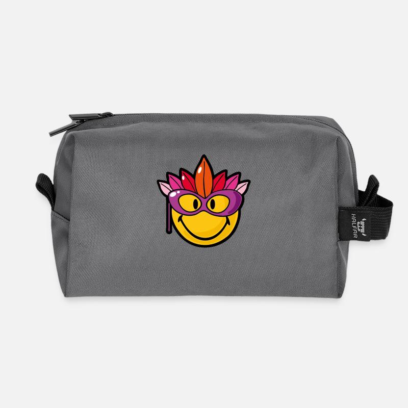 Smiley Mardi Gras - Recycled Toiletry Zip Bag - anthracite