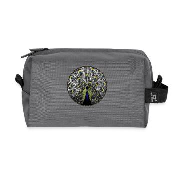 Pfau in Holzschnitt-Optik - Recycelte Kulturtasche - Anthrazit - Vorne