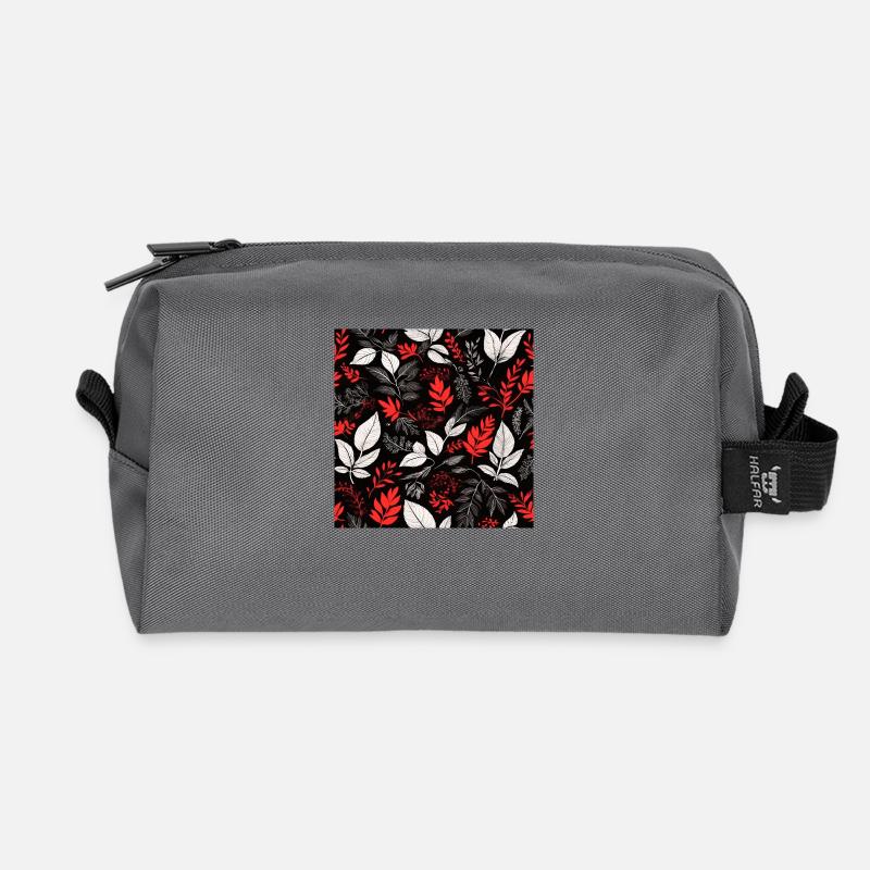red foliage pattern - Recycled Toiletry Zip Bag - anthracite