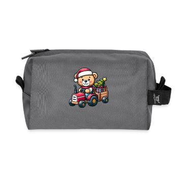 Teddy als Weihnachtsmann mit Traktor - Recycelte Kulturtasche - Anthrazit - Vorne