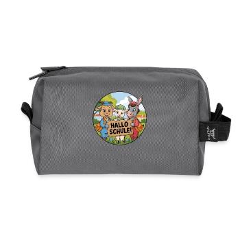 First day of school with funny animals - Recycled Toiletry Zip Bag - anthracite - Front