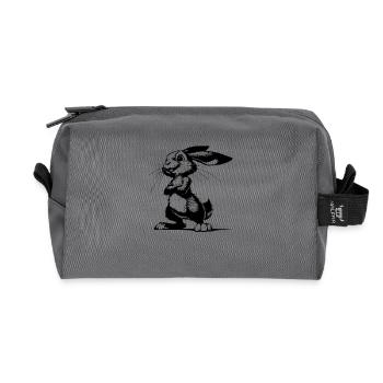Croquis de portrait de lapin avec de grandes oreilles - Trousse de toilette en tissu recyclé - anthracite - Devant