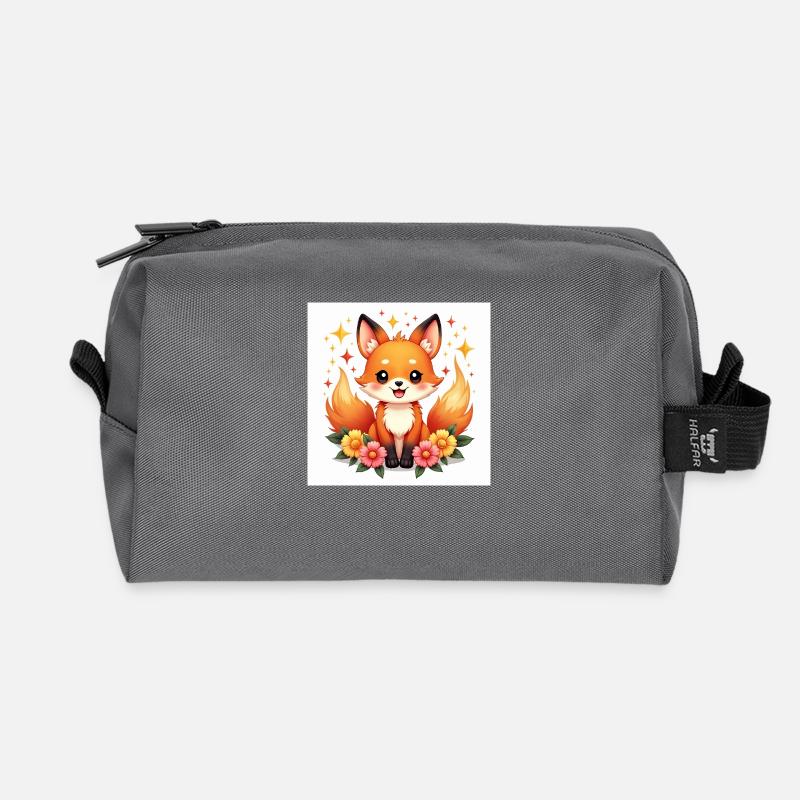 Magischer Fuchs & Blumen - Recycelte Kulturtasche - Anthrazit