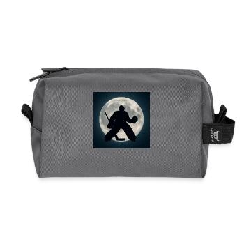 Sports - hockey, goalie in the moonlight - Recycled Toiletry Zip Bag - anthracite - Front