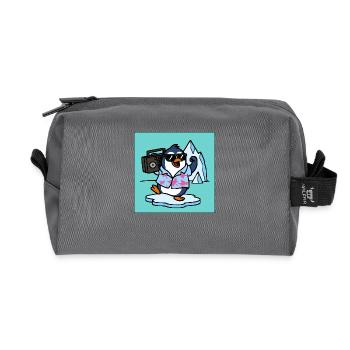 Penguin with jukebox Funny animals - Recycled Toiletry Zip Bag - anthracite - Front