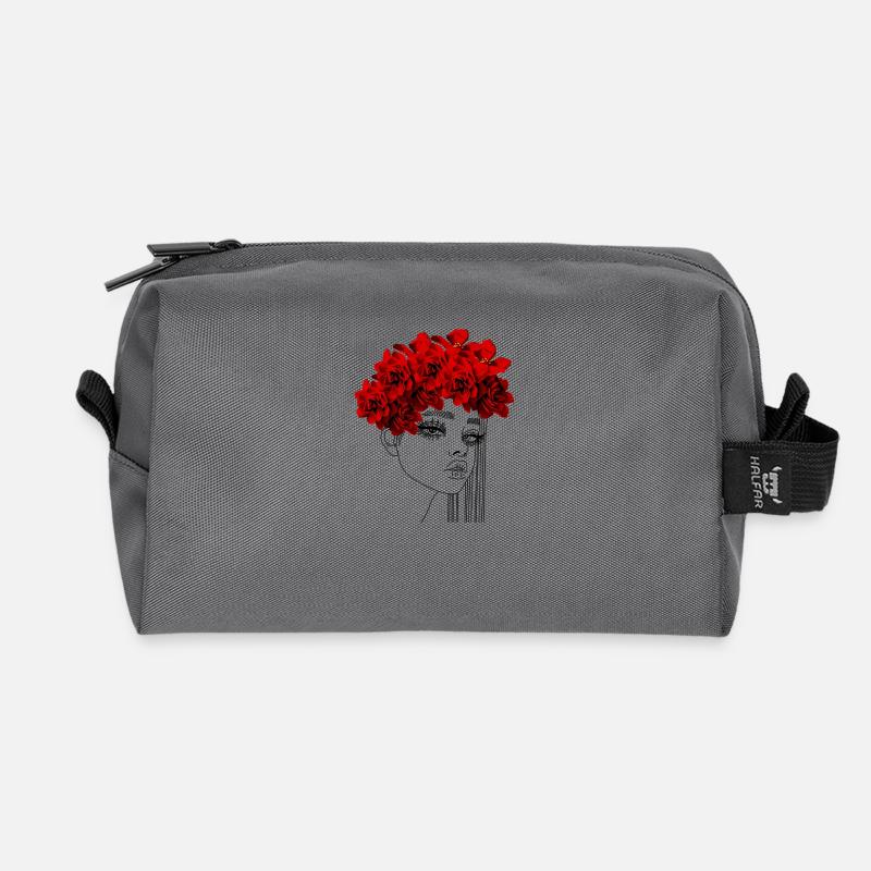 Eleganter roter Rosenkranz - Recycelte Kulturtasche - Anthrazit