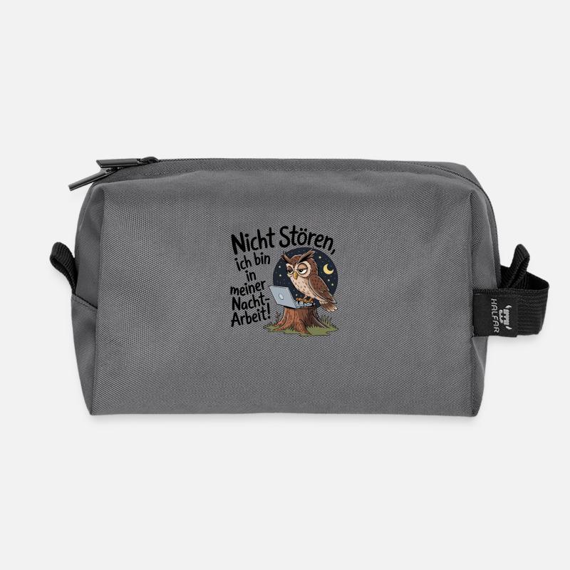 Owl on night shift – coffee first! - Recycled Toiletry Zip Bag - anthracite