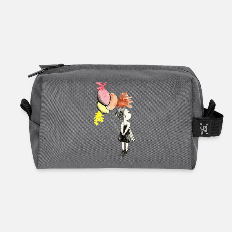 Ballonmädchen Aquarellfarben - Recycelte Kulturtasche - Anthrazit
