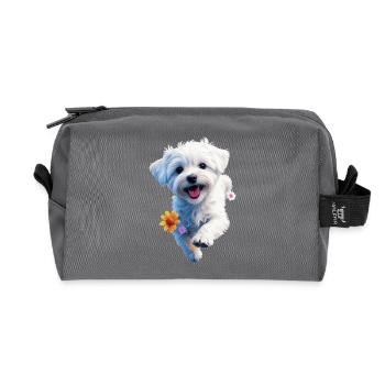 Maltesischer Welpe springt - 2 - 🐾 - Recycelte Kulturtasche - Anthrazit - Vorne