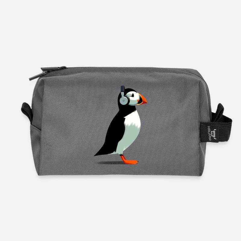 Papageitaucher mit Kopfhörern - Recycelte Kulturtasche - Anthrazit
