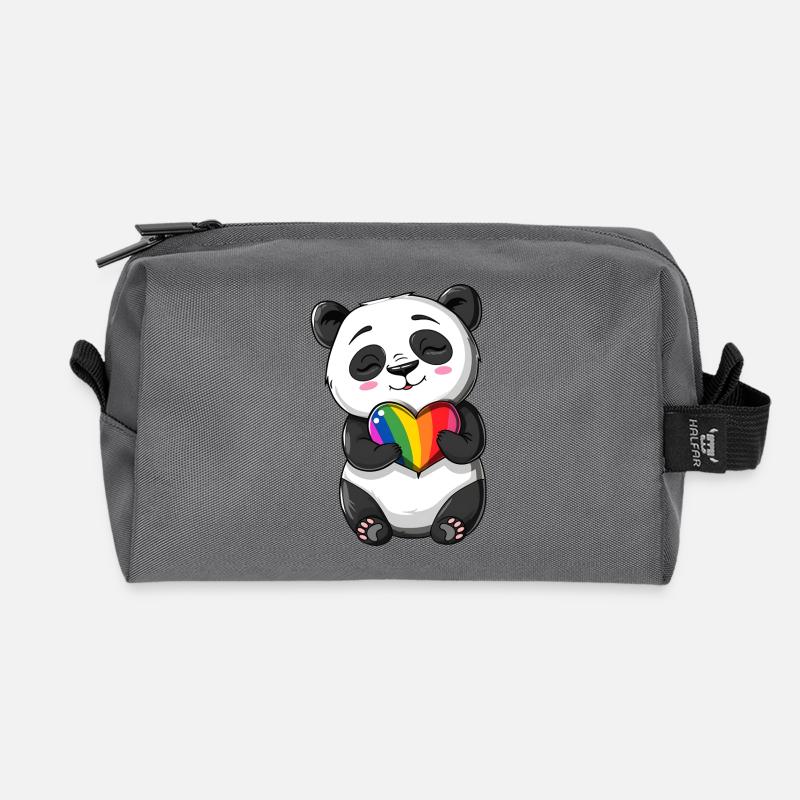 Panda-Karikatur mit einem Pride-Regenbogenherz - Recycelte Kulturtasche - Anthrazit