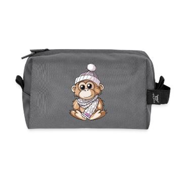 Niedlicher Orang Utan mit Schal und Pudelmütze. - Recycelte Kulturtasche - Anthrazit - Vorne