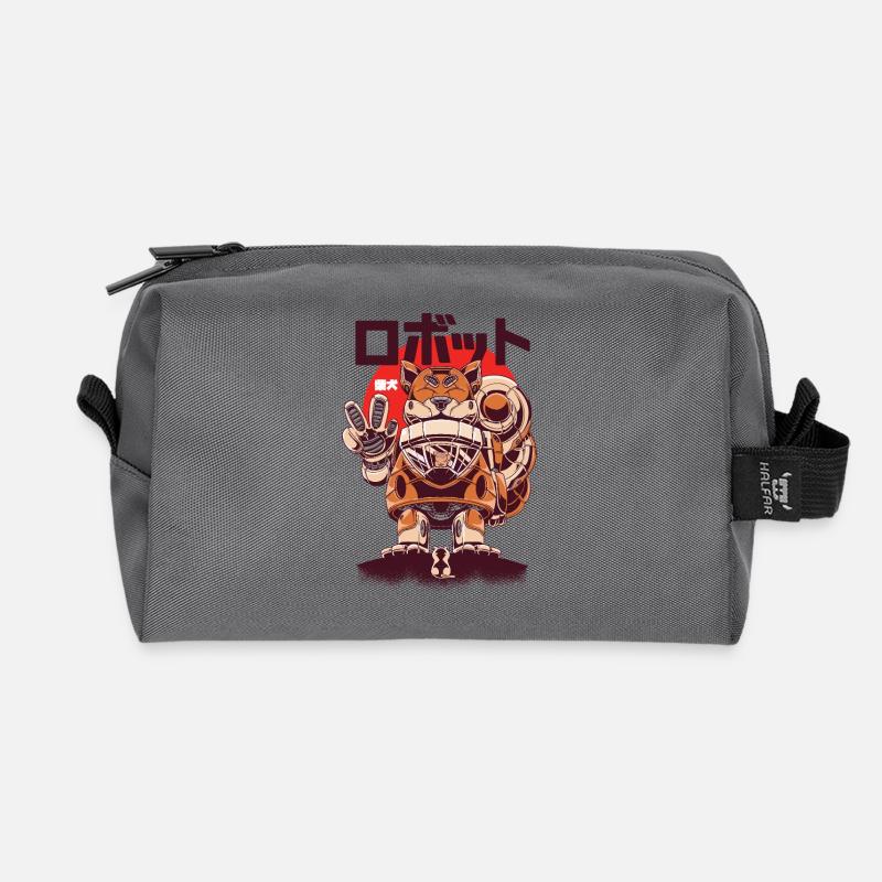 Shiba Inu in Robot Mode - Recycled Toiletry Zip Bag - anthracite