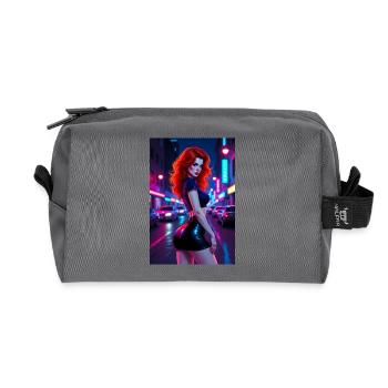 Red-haired neon city last night - Recycled Toiletry Zip Bag - anthracite - Front