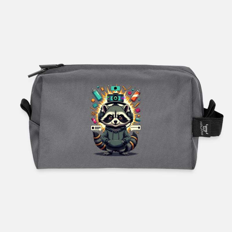 Waschbär Streamer  - Recycelte Kulturtasche - Anthrazit