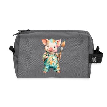 Colorful Pig with Brush - Recycled Toiletry Zip Bag - anthracite - Front