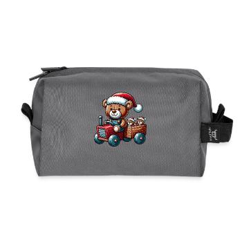 Teddy als Weihnachtsmann mit Traktor - Recycelte Kulturtasche - Anthrazit - Vorne