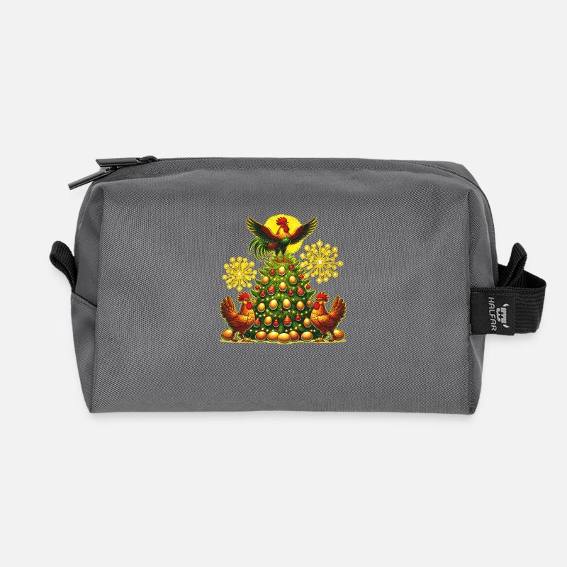 Lustiger Weihnachtsbaum Hühner - Recycelte Kulturtasche - Anthrazit