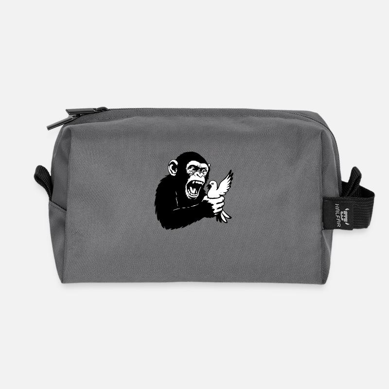 Monkey squeezes pigeon - Recycled Toiletry Zip Bag - anthracite
