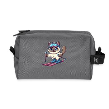 Siamese Cat Ski Holiday Skier - Recycled Toiletry Zip Bag - anthracite - Front