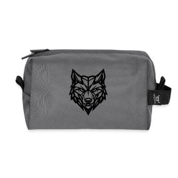Grey Wolf with geometric style - Recycled Toiletry Zip Bag - anthracite - Front
