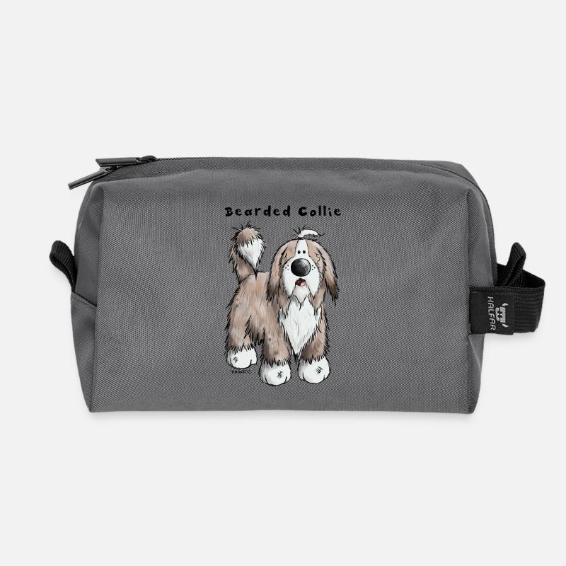 Hier ist der Bearded Collie - Recycelte Kulturtasche - Anthrazit