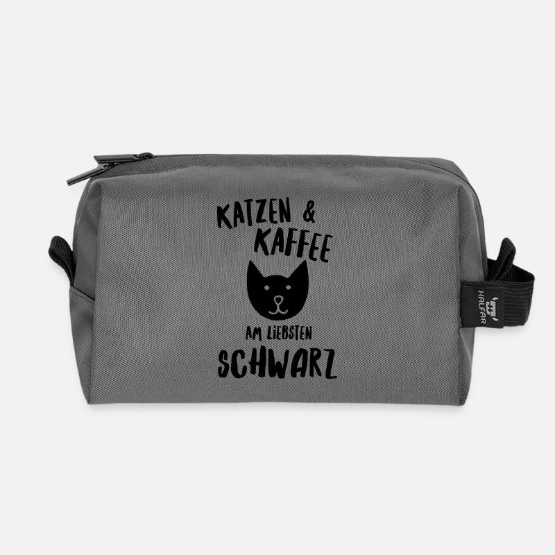 Katzen und Kaffee schwarz - Recycelte Kulturtasche - Anthrazit