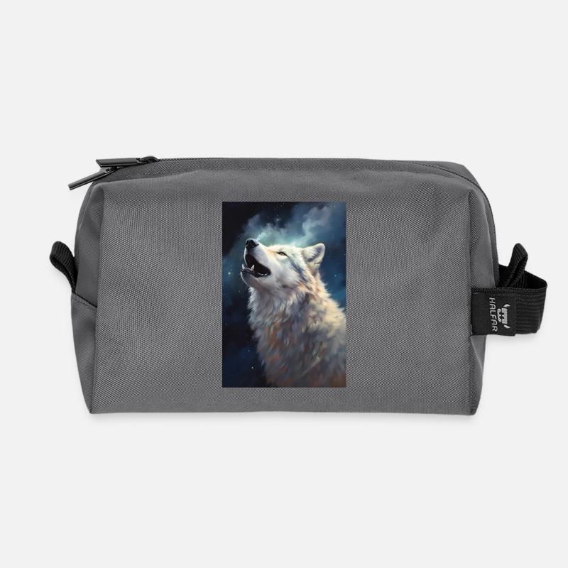 Heulender weißer Wolf - Recycelte Kulturtasche - Anthrazit
