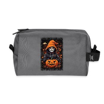 Halloween Pumpkin, Grim Reaper & Skeleton - Haunted Night - Recycled Toiletry Zip Bag - anthracite - Front