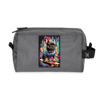 90er Jahre Boston Terrier auf Skateboard - Recycelte Kulturtasche - Anthrazit - Vorne