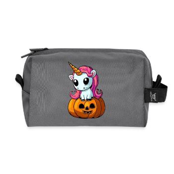 Cute Halloween unicorn with pumpkin - Recycled Toiletry Zip Bag - anthracite - Front