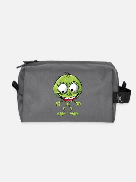 Lustiger Alien: Grün, Großer Kopf, Crazy - Recycelte Kulturtasche - Anthrazit