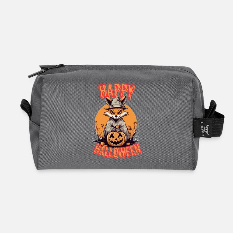 Spooky Halloween Fox Print - Recycled Toiletry Zip Bag - anthracite