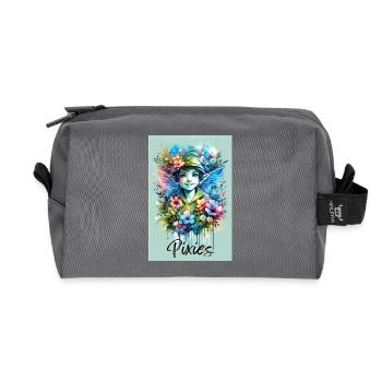 Pixie - Pixies - Flowers, Watercolor and Fairy - Recycled Toiletry Zip Bag - anthracite - Front