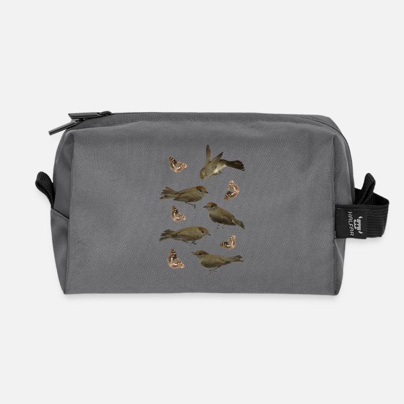 Sperlingsvogel Mönchsgrasmücke mit Schillerfalter - Recycelte Kulturtasche - Anthrazit