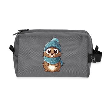 Cute gopher with scarf and bobble hat. - Recycled Toiletry Zip Bag - anthracite - Front