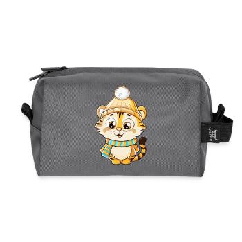 Niedlicher Tiger mit Schal und Pudelmütze. - Recycelte Kulturtasche - Anthrazit - Vorne