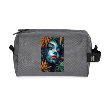 Neon Blattporträt mit roten Lippen - Recycelte Kulturtasche - Anthrazit - Vorne