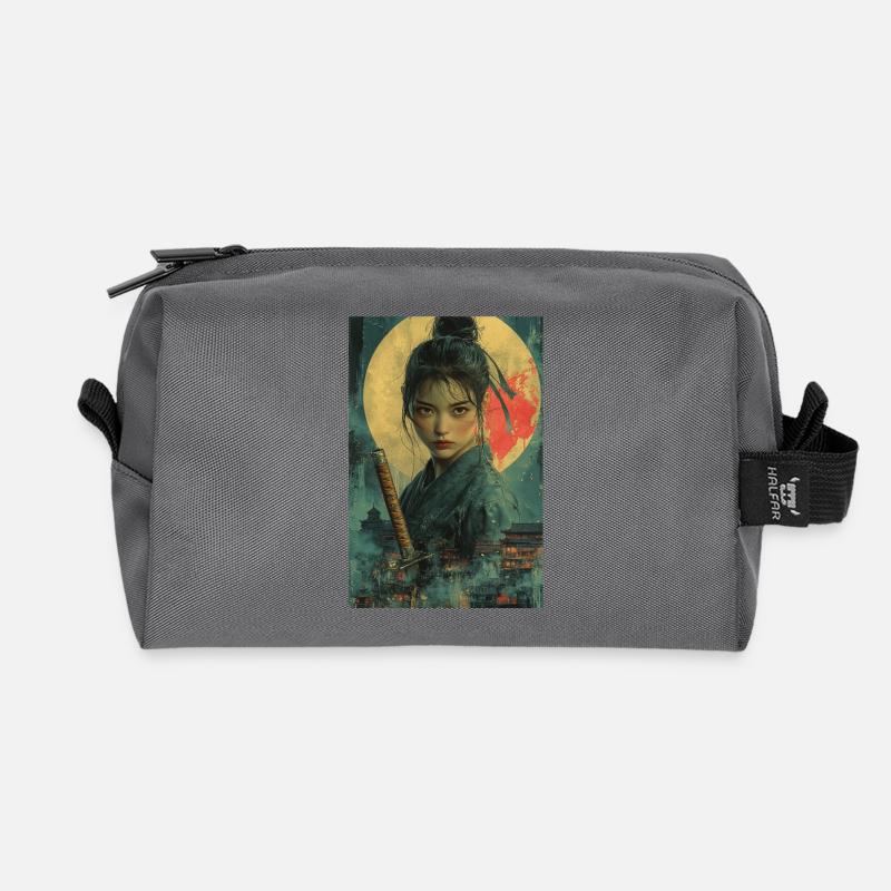 Moonlight Samurai in Asian Style - Recycled Toiletry Zip Bag - anthracite