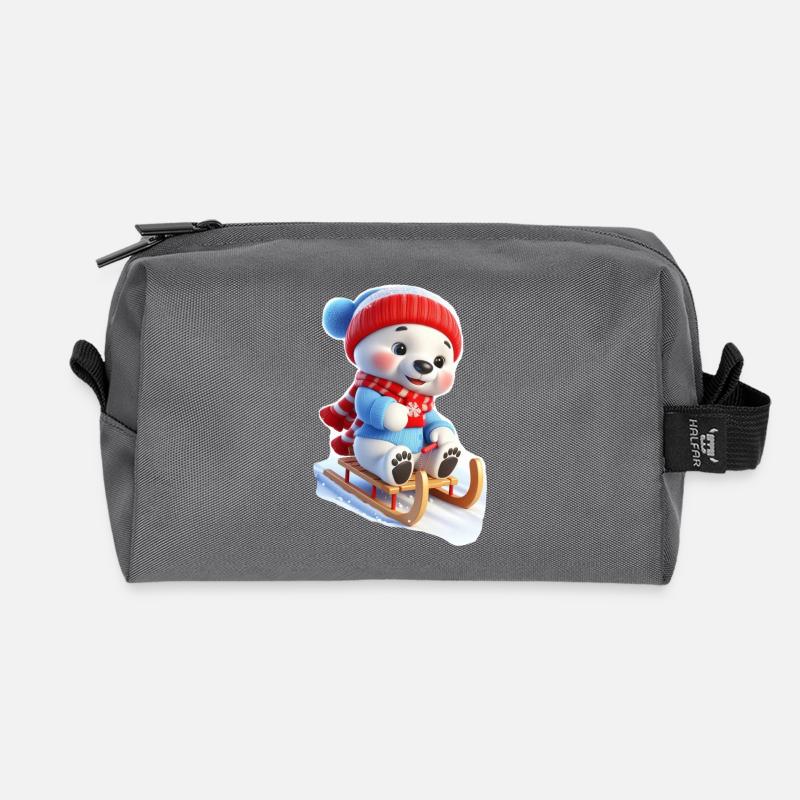 Winterbär auf Schlitten - Recycelte Kulturtasche - Anthrazit