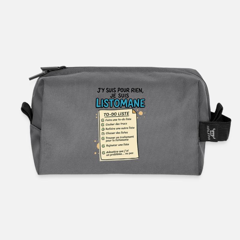 Ich bin ein Listomane - Recycelte Kulturtasche - Anthrazit